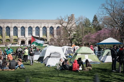 GOP targets Biss over cops staying out of NU Gaza encampment