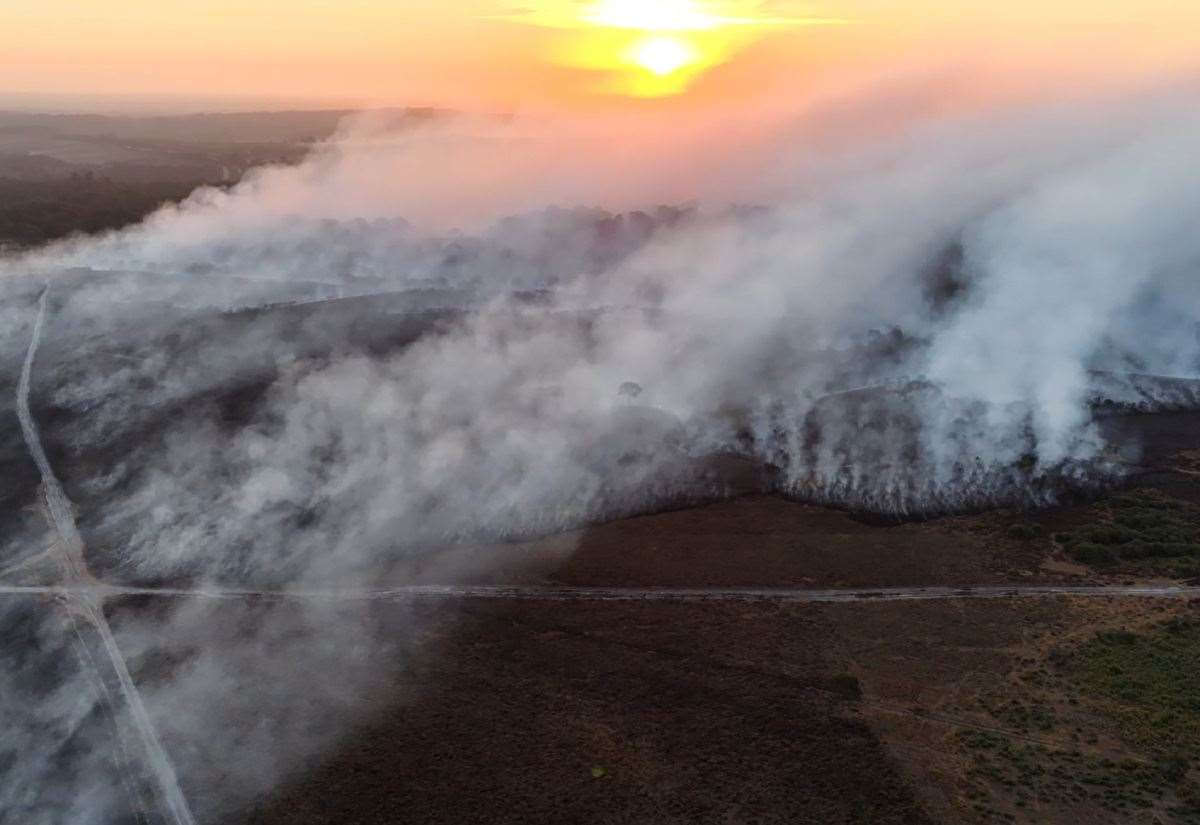 WATCH: Dramatic footage shows devastating heath fire spread off A31