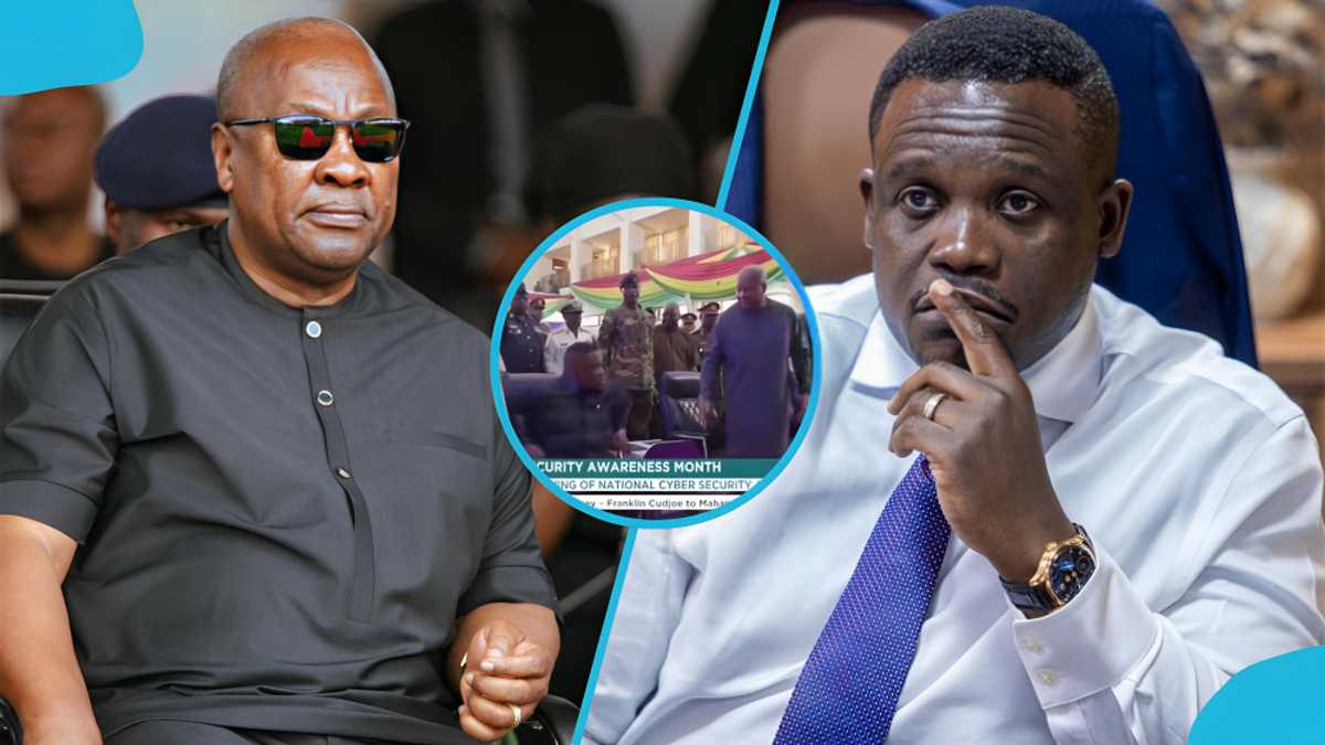 President Mahama prompts Sam George to stand after sitting mishap at public event