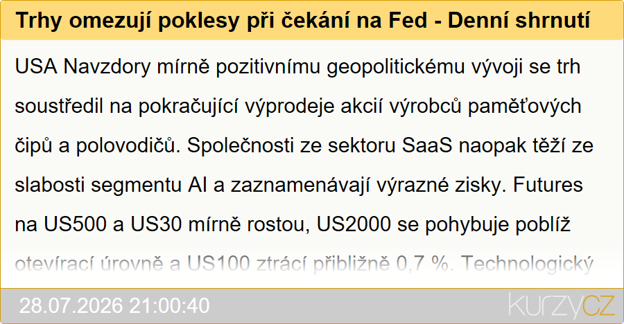 Trhy omezují poklesy při čekání na Fed - Denní shrnutí