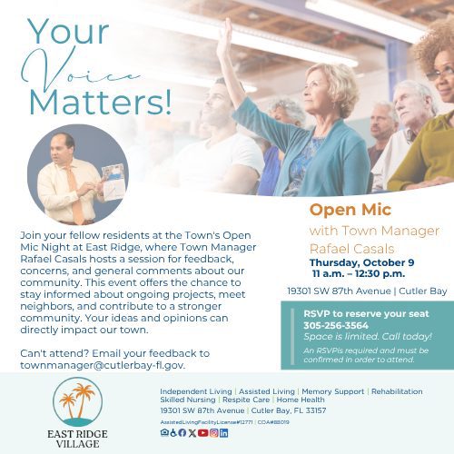 Cutler Bay Residents Invited to “Open Mic with the Town Manager Rafael Casals” – Share Your Voice!