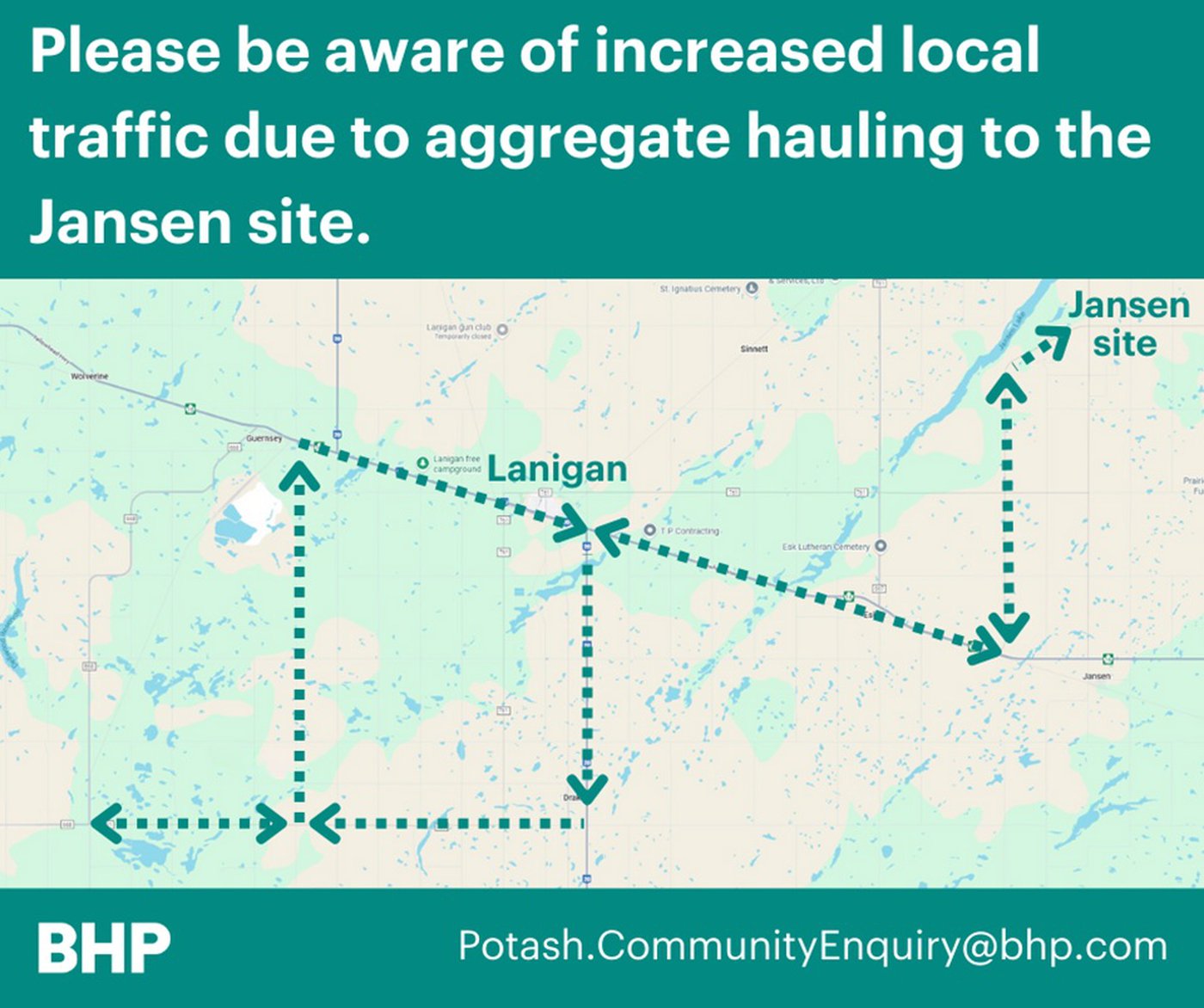 BHP resumes aggregate hauling near Lanigan for Jansen project