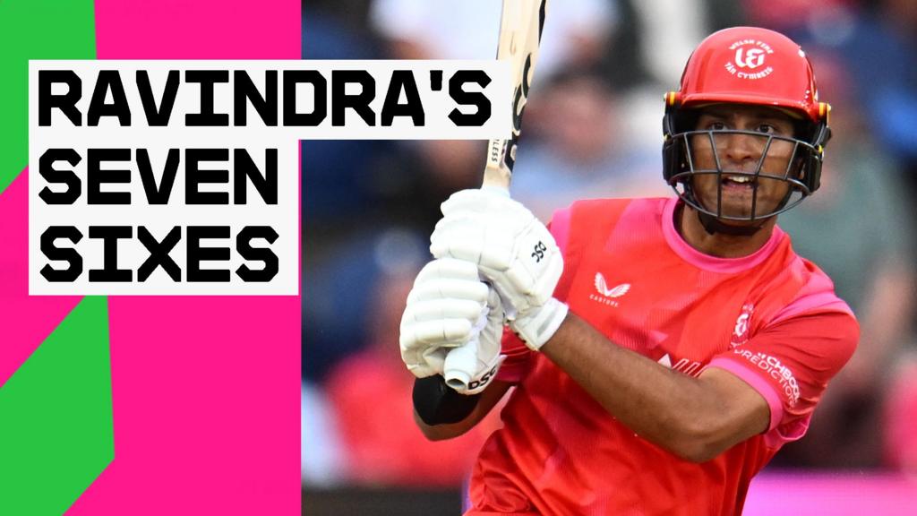 Seven sixes - Ravindra smashes 98 from 44 balls