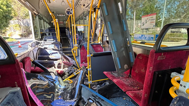 Inside the Brisbane bus hit by an airborne car