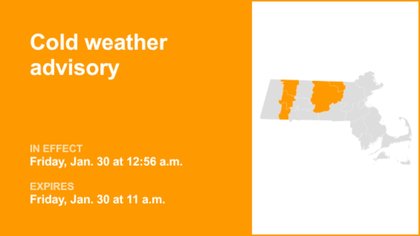 Update: Cold weather advisory affecting 5 Massachusetts counties until Friday midday – extremely cold wind chills