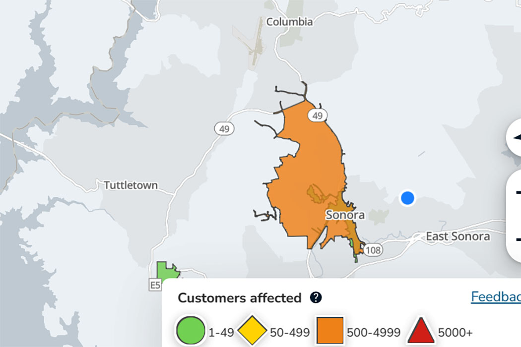 Power Outage In Sonora Impacting Nearly 2,000 PG&E Customers