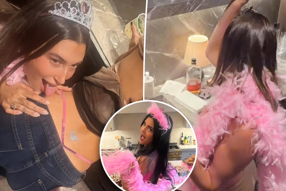 Hailey Bieber licks friend’s backside in wild photo as she celebrates Kylie Jenner’s 29th birthday