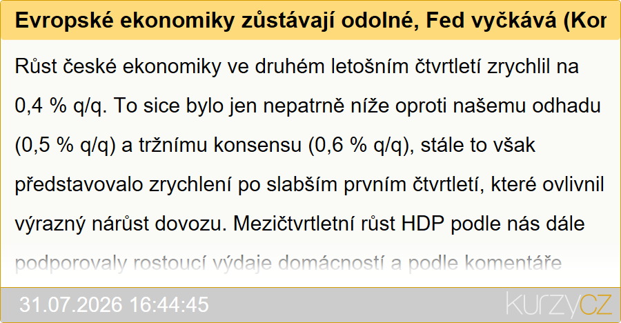 Evropské ekonomiky zůstávají odolné, Fed vyčkává (Komentář)