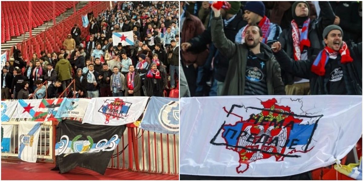Skandaloze: Tifozët e Celta Vigos shpalosin flamurin e Kosovës në ngjyrat e flamurit serb në Beograd