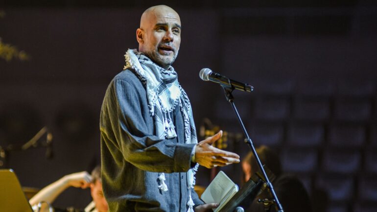 Pep Guardiola gives passionate speech in support of Palestinian children