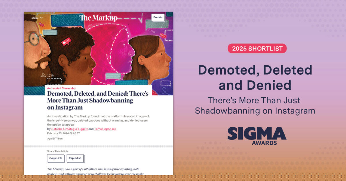 The Markup named Sigma Award finalist