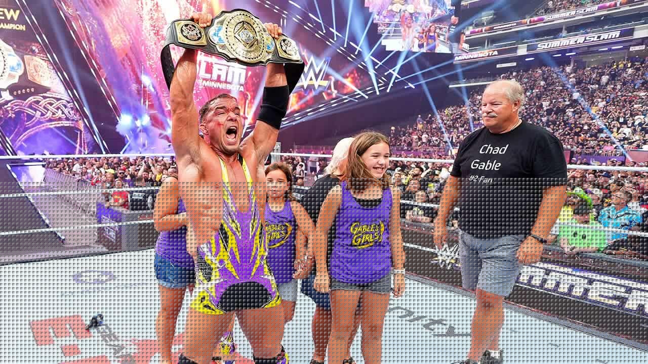 Chad Gable overcome with emotion as he beats Penta for the Intercontinental Championship at SummerSlam