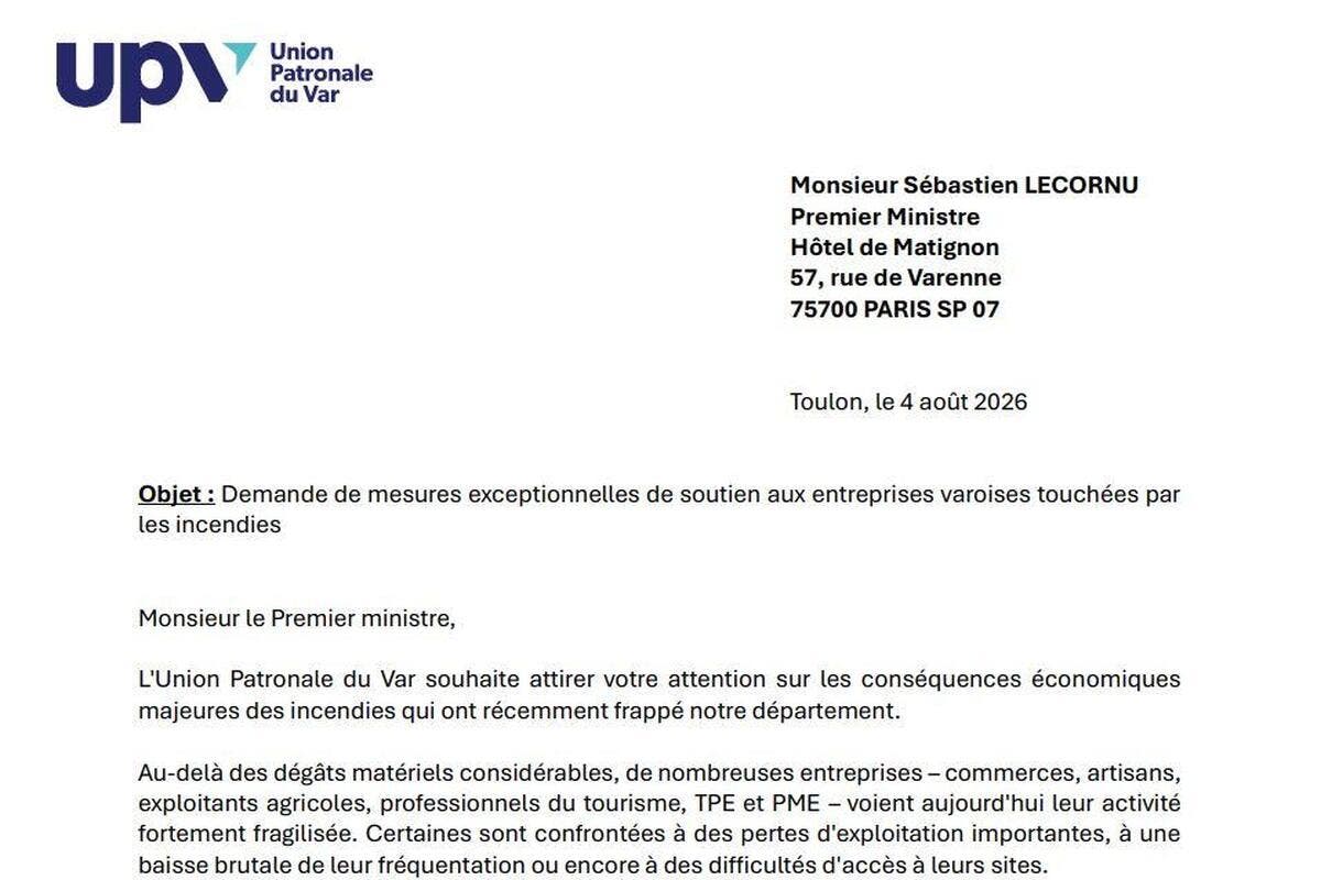 Incendies dans le Var : l’Union patronale interpelle le Premier ministre