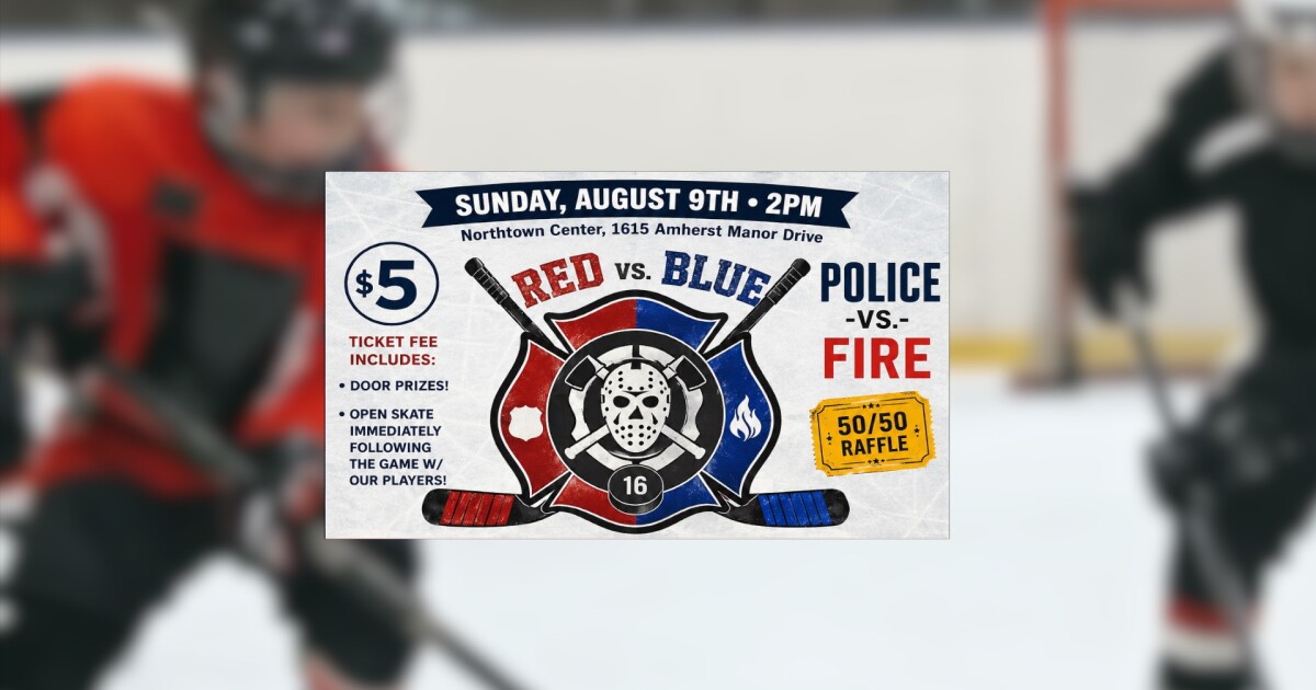 Amherst police officers, firefighters face off in charity hockey game