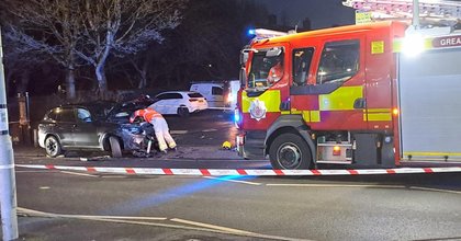 One person taken to hospital after two-car crash  which shut road