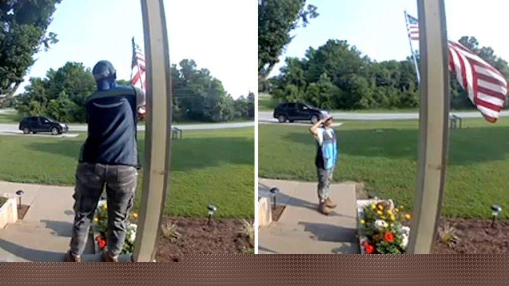 Amazon delivery driver untangles and salutes American flag at Kentucky home in Ring video
