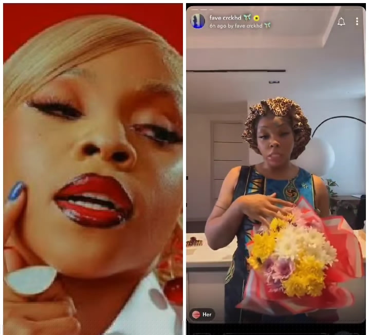 Fave reacts after anon sent her a flower bouquet