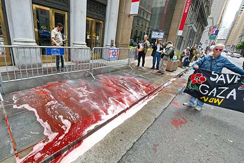 "Blood" Flows in Front of Israeli Consulate