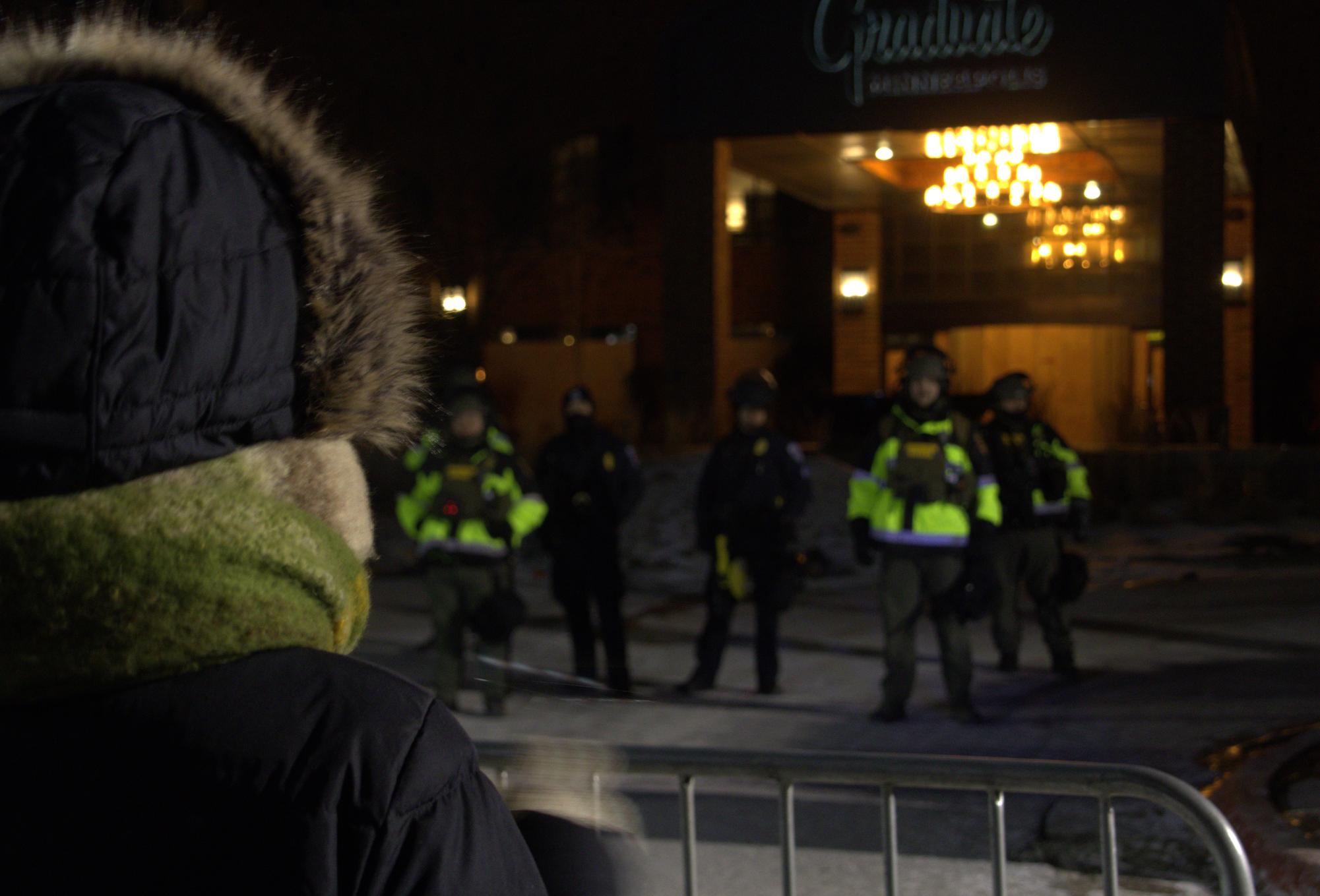 Dozens detained outside of Graduate Hotel Wednesday night following protest