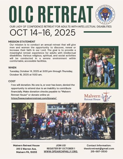 Annual Retreat for Adults with Intellectual Disabilities Oct. 14-16