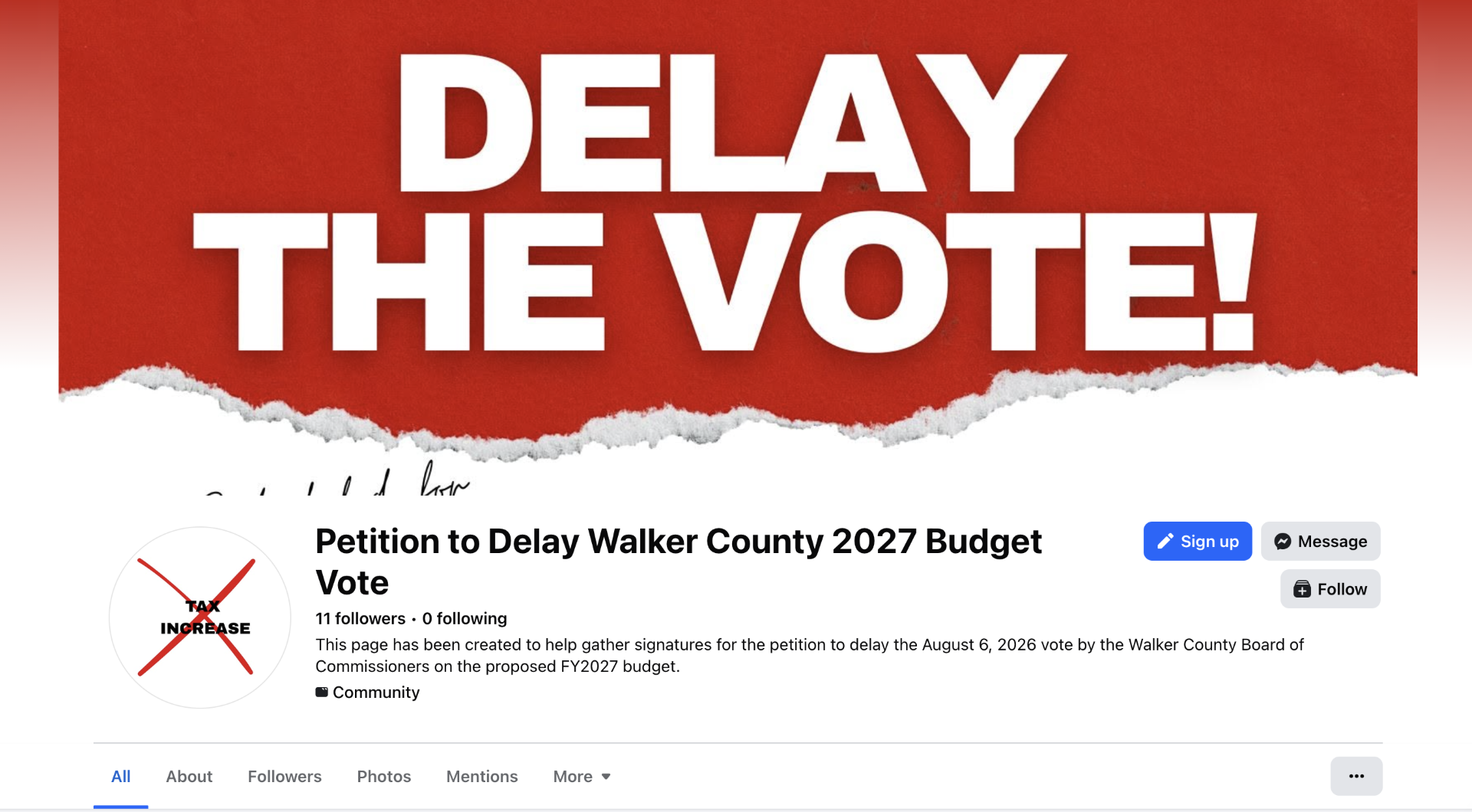 Walker County Group Tries to Halt Budget Vote