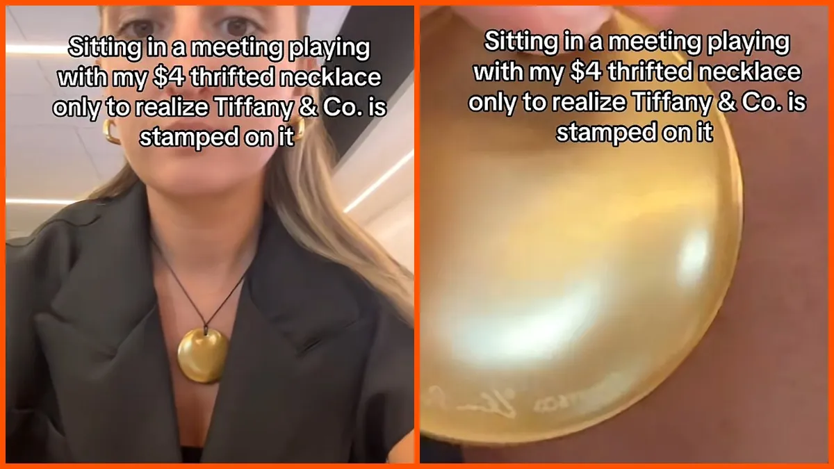 Woman finds a necklace for $4 at a thrift store. Then one hidden detail makes her cover her mouth in disbelief